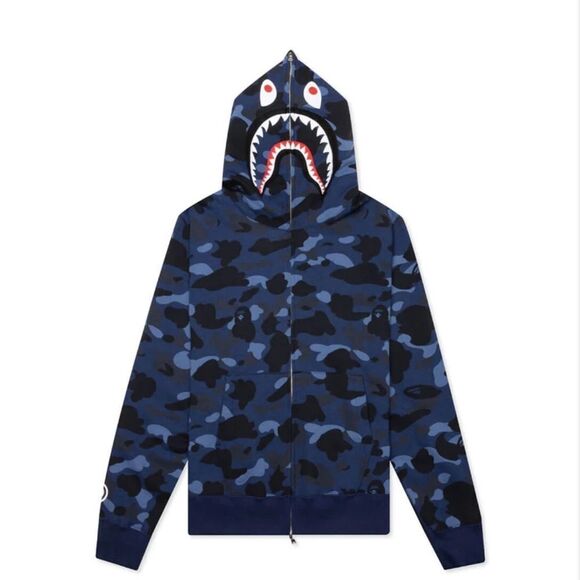 A Bathing‎ Ape BAPE Color Camo Shark Full Zip Hoodie 3XL Blue Color NWT - Picture 1 of 12